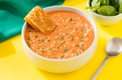 tomato-soup-with-brown-rice-and-basil-served-with-grilled-cheese-sandwich