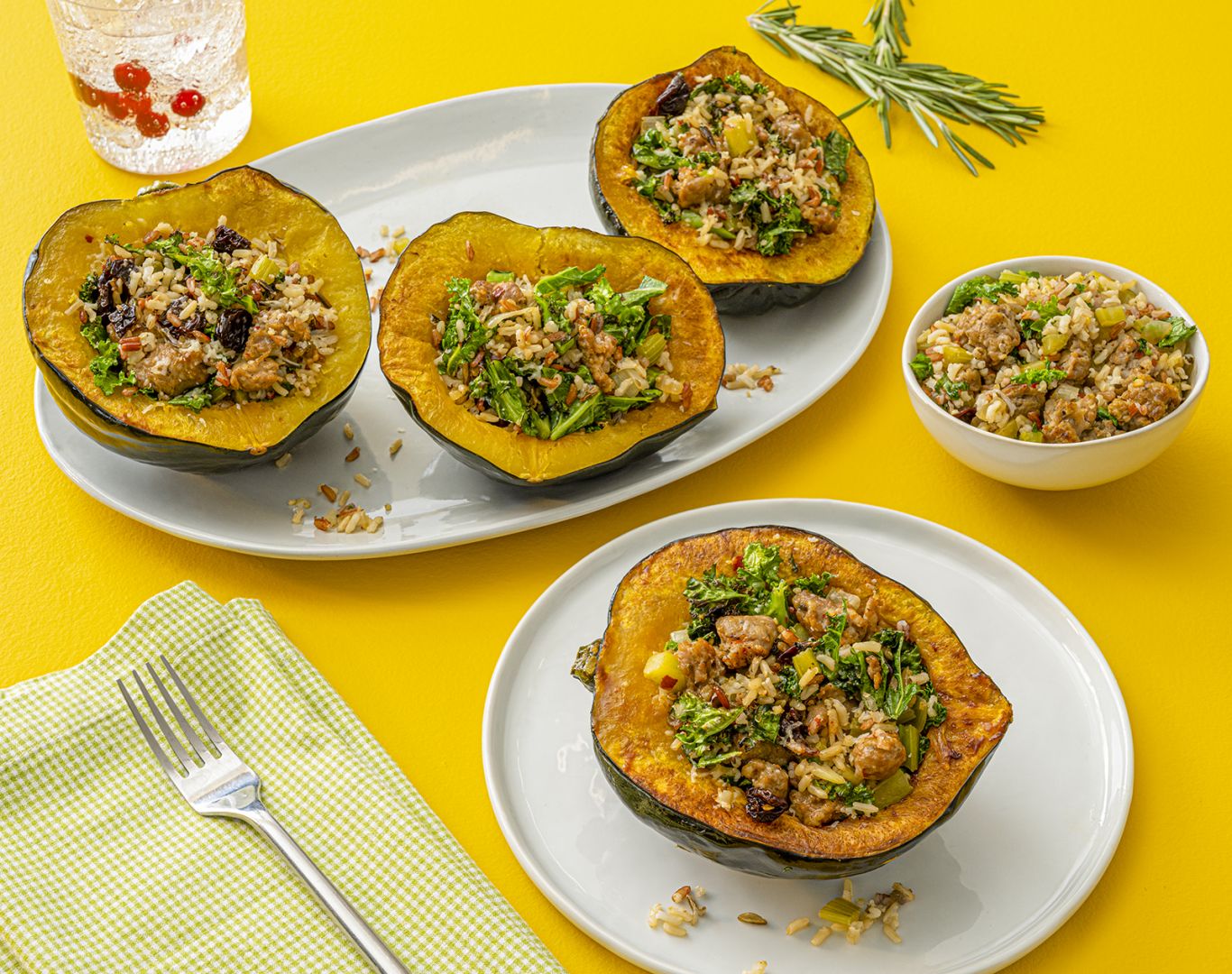 Kale and Sausage Multigrain Stuffed Acorn Squash | Minute® Rice