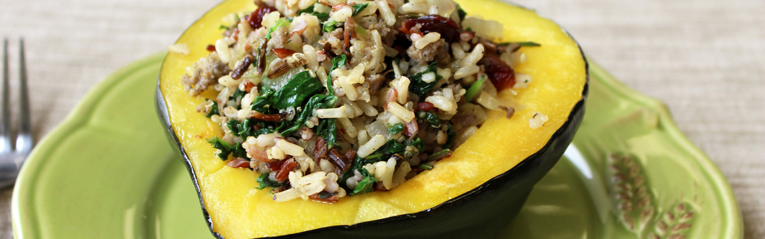 Kale and Sausage Multigrain Stuffed Acorn Squash