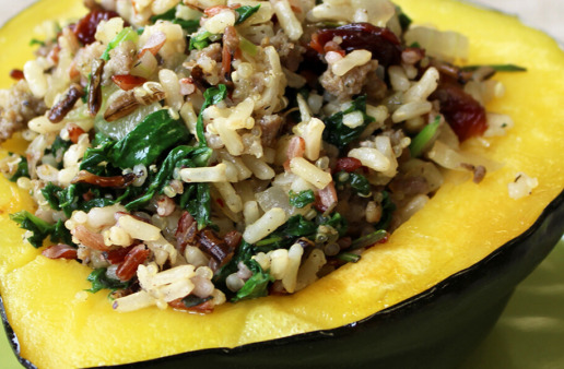 Kale and Sausage Multi-Grain Stuffed Acorn Squash