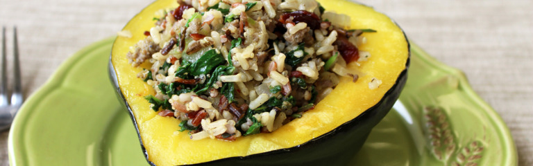 Kale and Sausage Multigrain Stuffed Acorn Squash