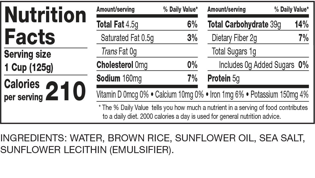 Nutrition Facts Brown Rice Cups
