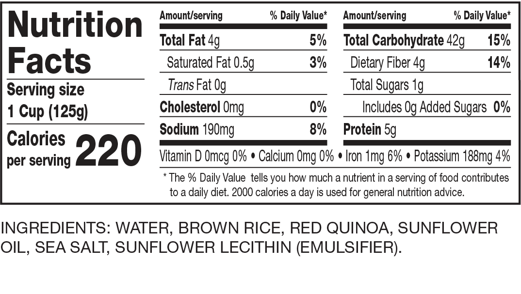 Nutrition Facts Brown Rice & Quinoa Cups