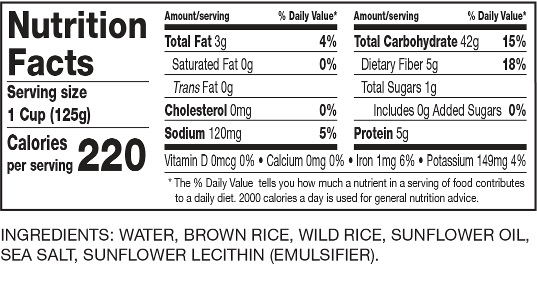 Nutrition Facts Ready to Serve Brown & Wild Rice