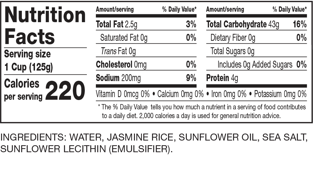 Nutrition Facts Jasmine Rice Cups