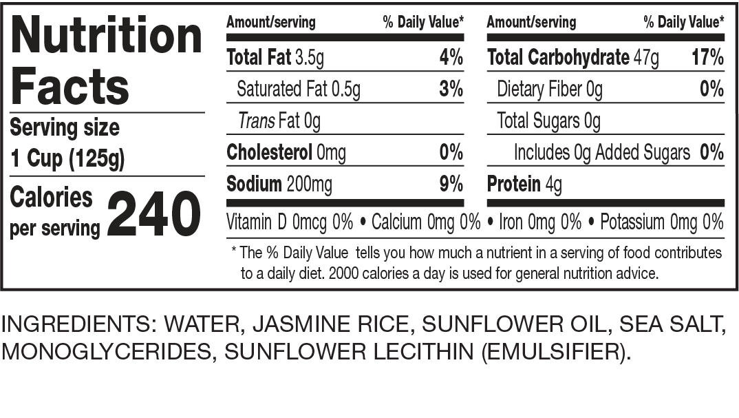 1 4 Cup Cooked Jasmine Rice Nutrition Facts Bios Pics