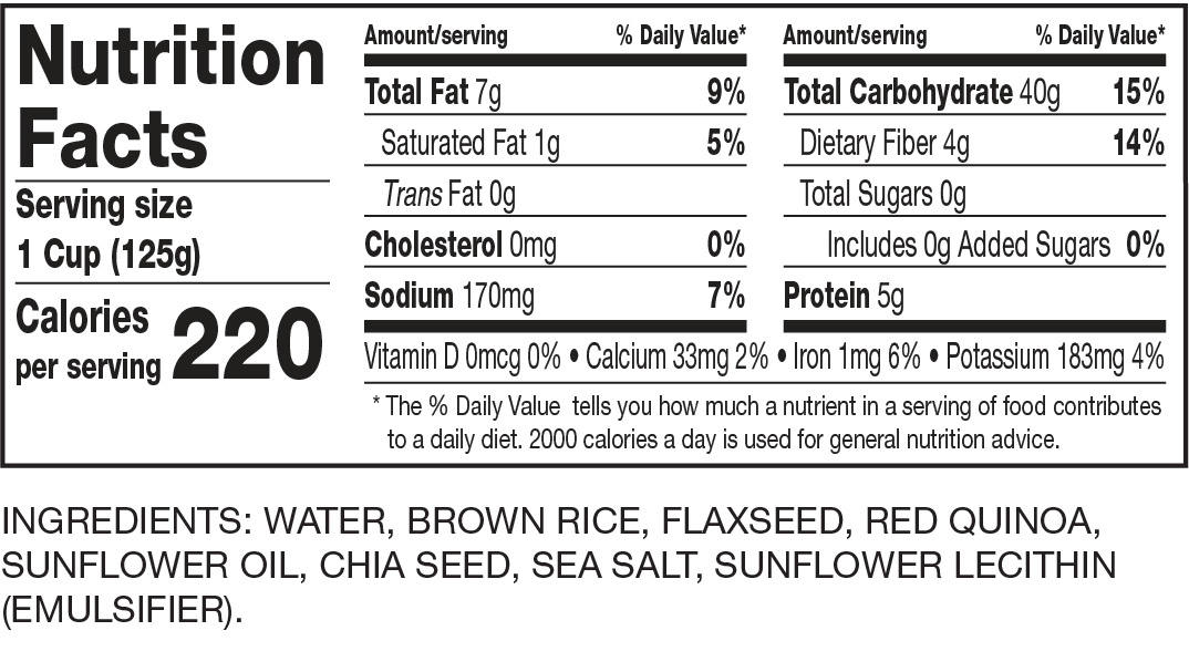 Nutrition Facts Multi-Grain Medley Rice Cups