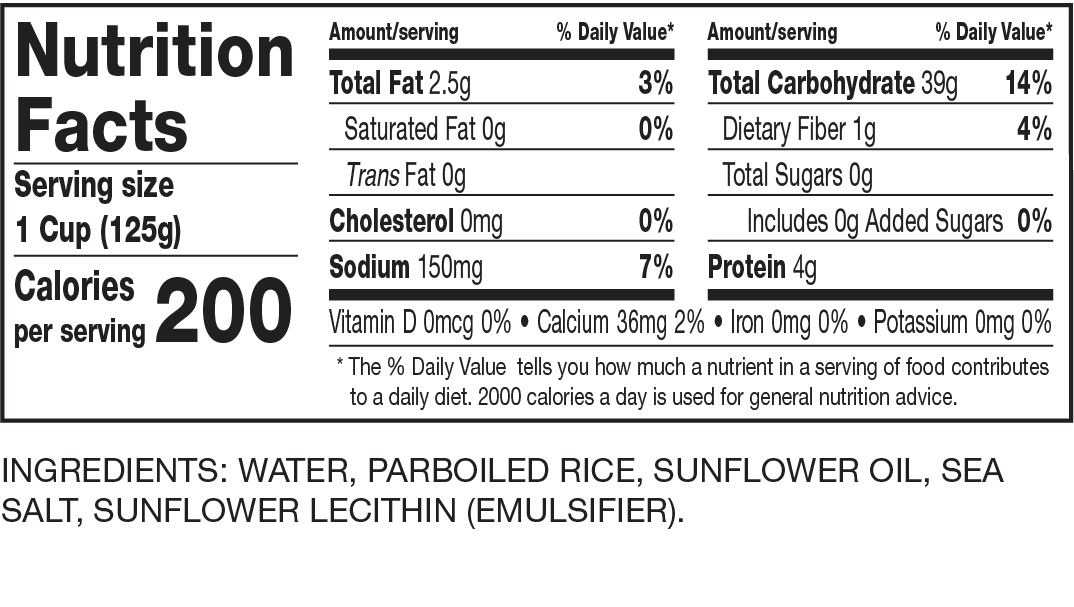 Nutrition Facts Ready to Serve White Rice