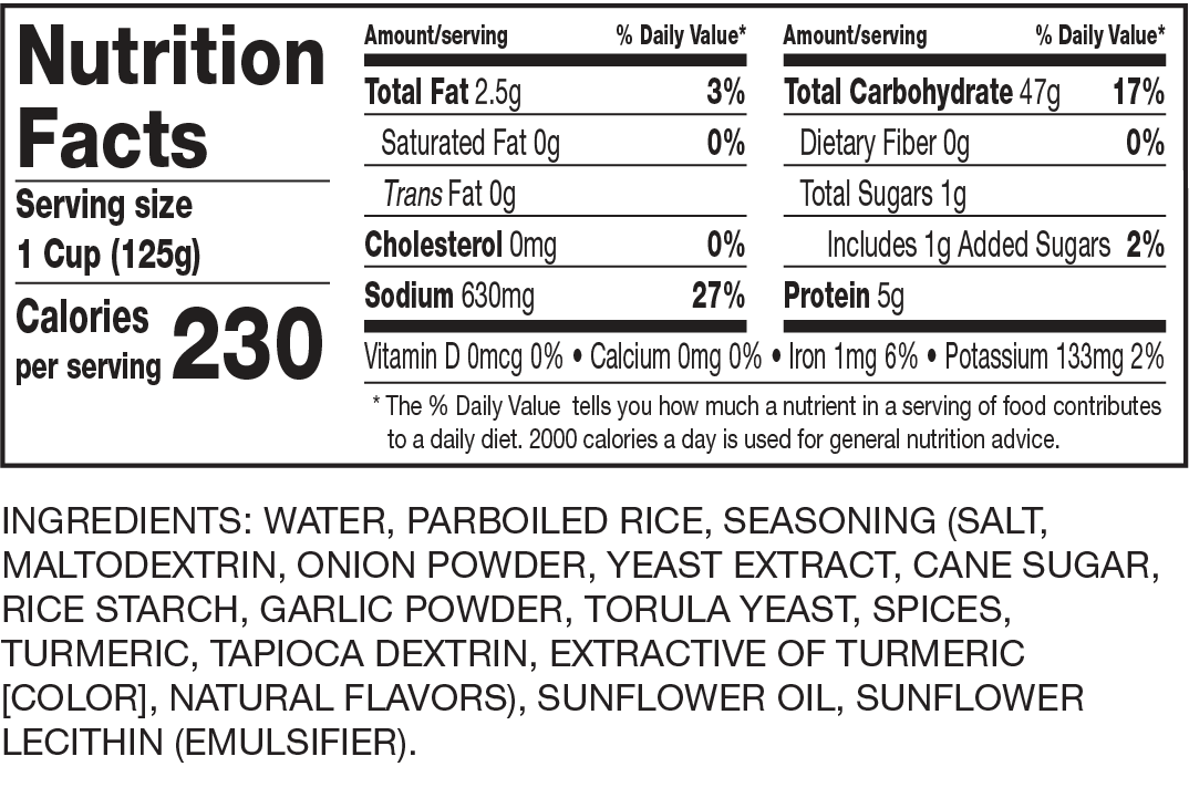 Nutrition Facts Ready to Serve Yellow Rice