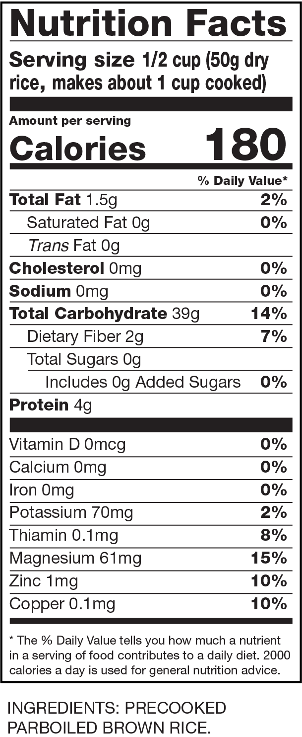 Nutrition Facts Instant Brown Rice