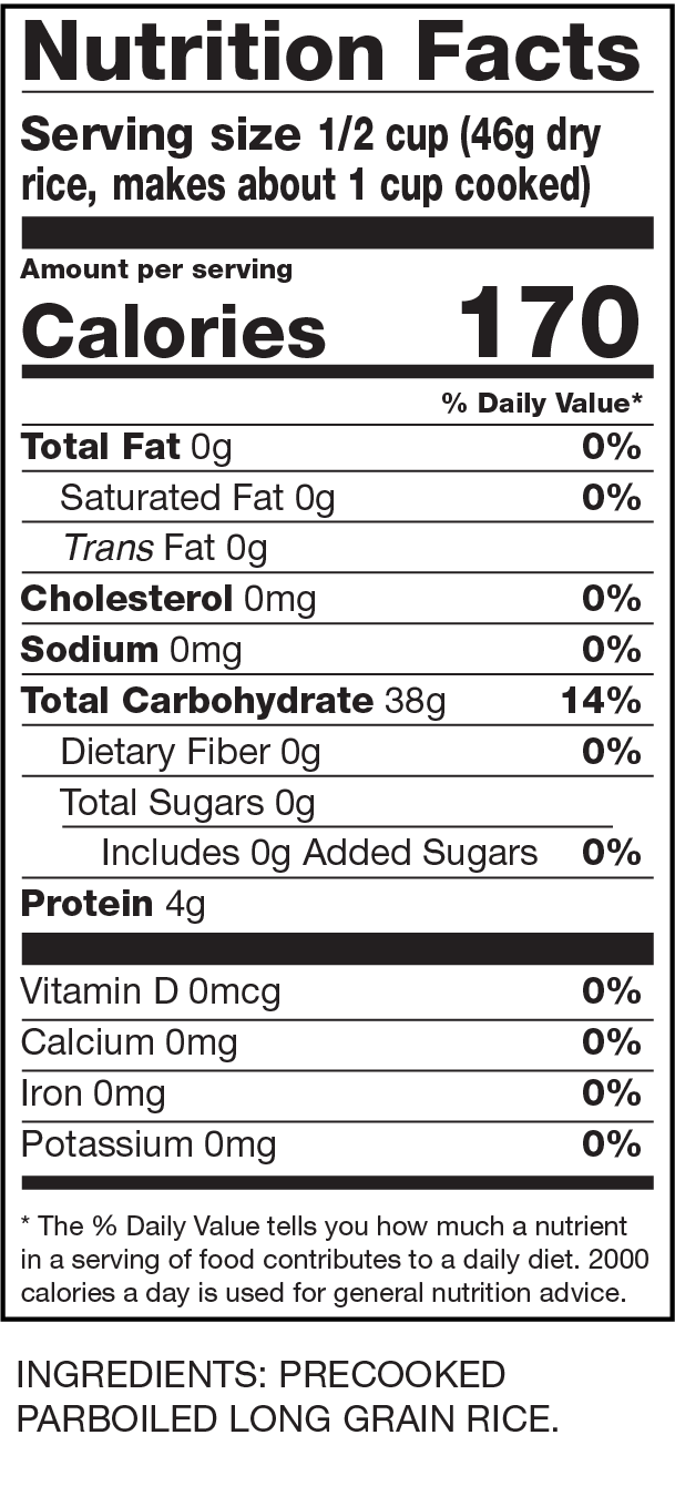 Nutrition Facts Instant Premium Rice