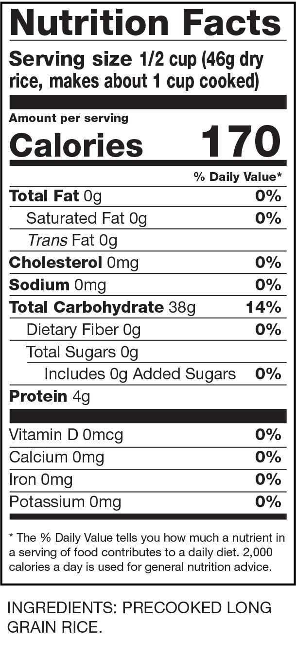 Nutrition Facts Instant White Rice