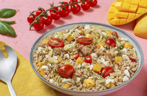 mango basil and brown rice salad with chicken