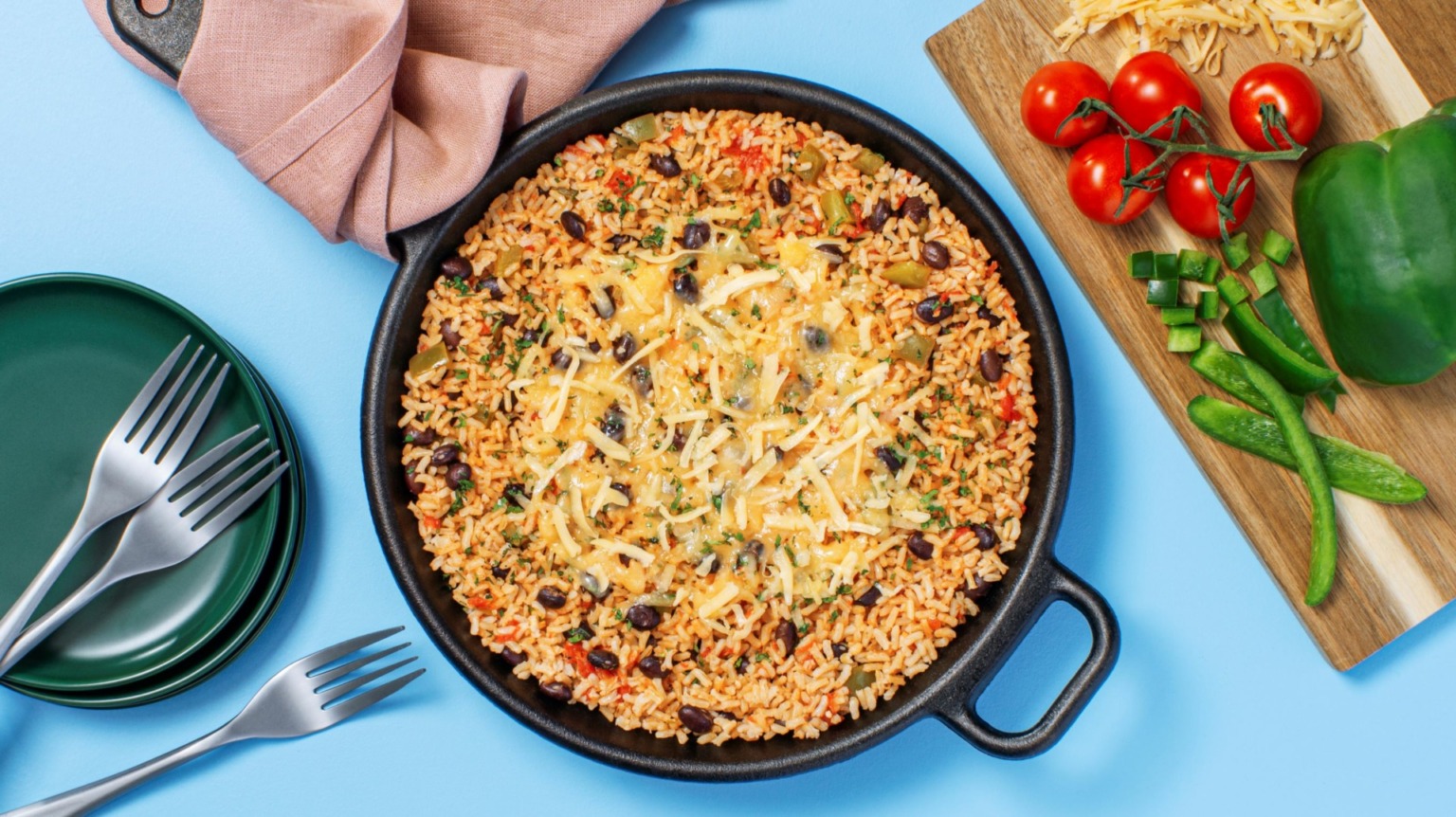Spicy Rice, Bean and Cheese Skillet