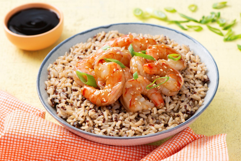 Easy Sesame Hoisin Shrimp with Rice and Quinoa