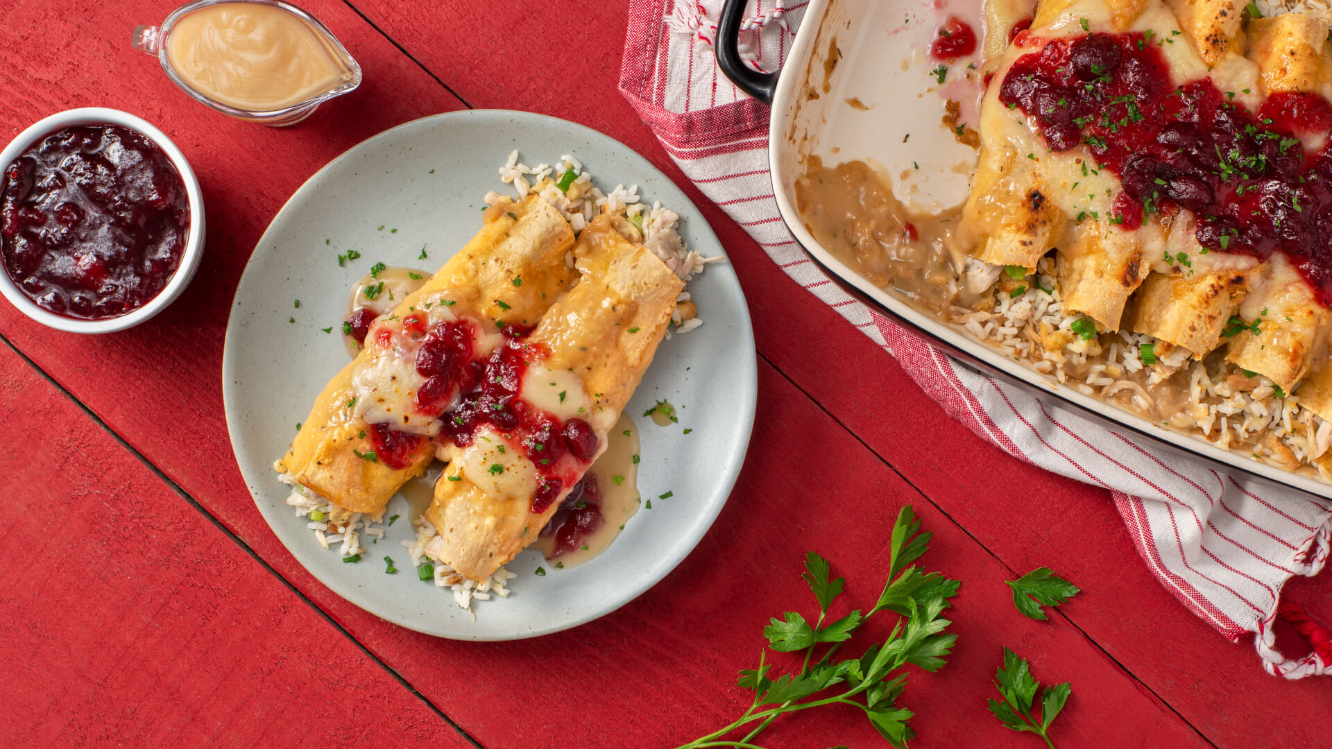 Leftover Turkey and Rice Enchiladas with Gravy Minute® Rice