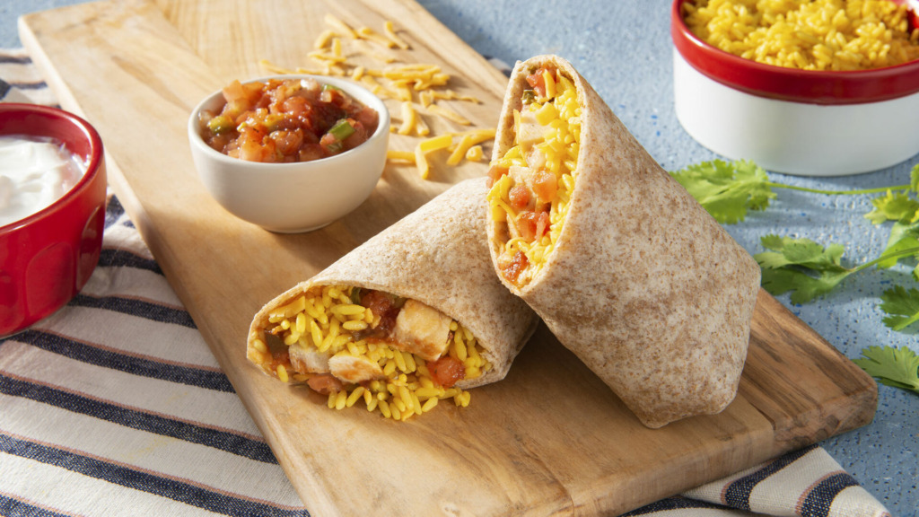 chicken and yellow rice burrito