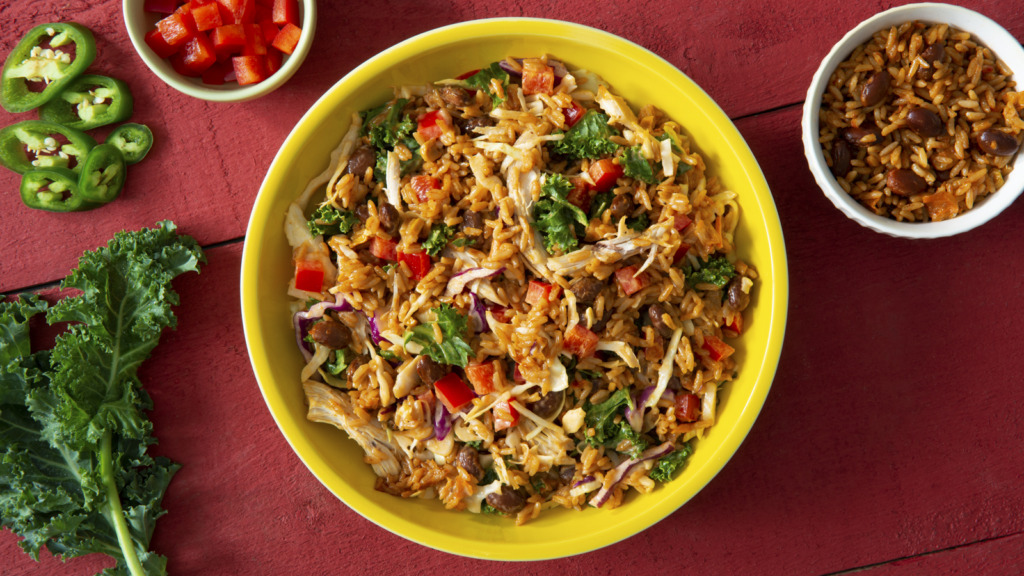 Southwest pinto beans and rice coleslaw with chicken