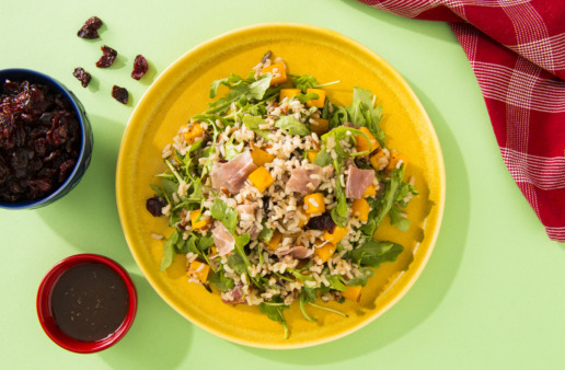 Thanksgiving salad with Arugula, Rice & Quinoa, butternut squash and proscuitto