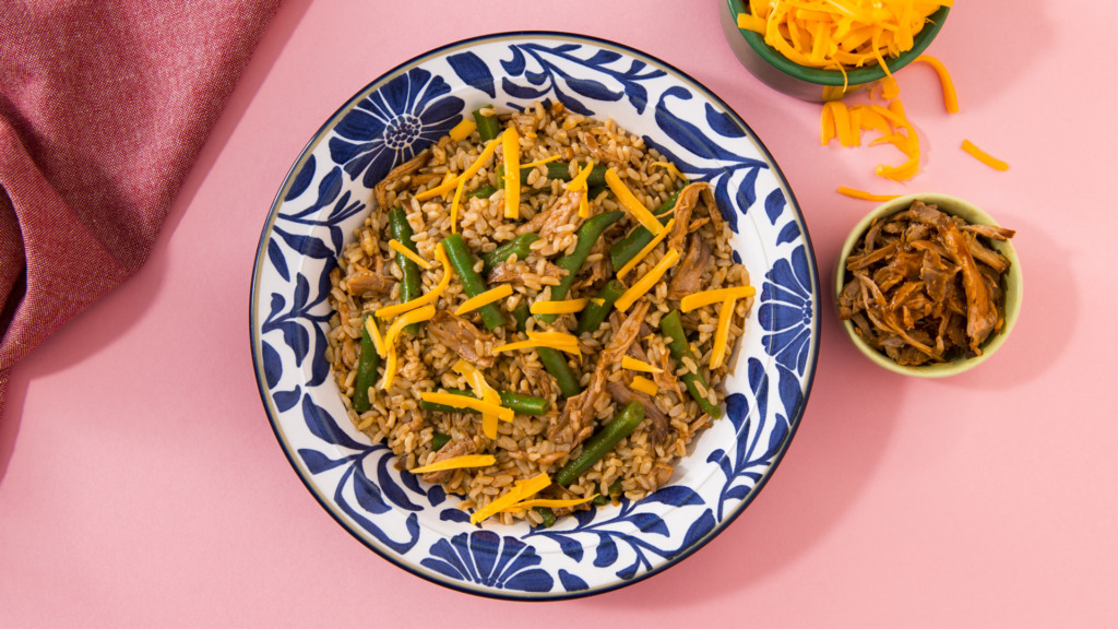 pulled pork and green bean rice dinner