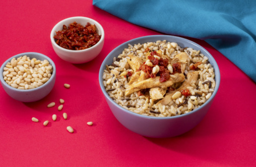 chicken-and-rice-bowl-with-balsamic-vinaigrette-sun-dried-tomatoes-and-pine-nuts