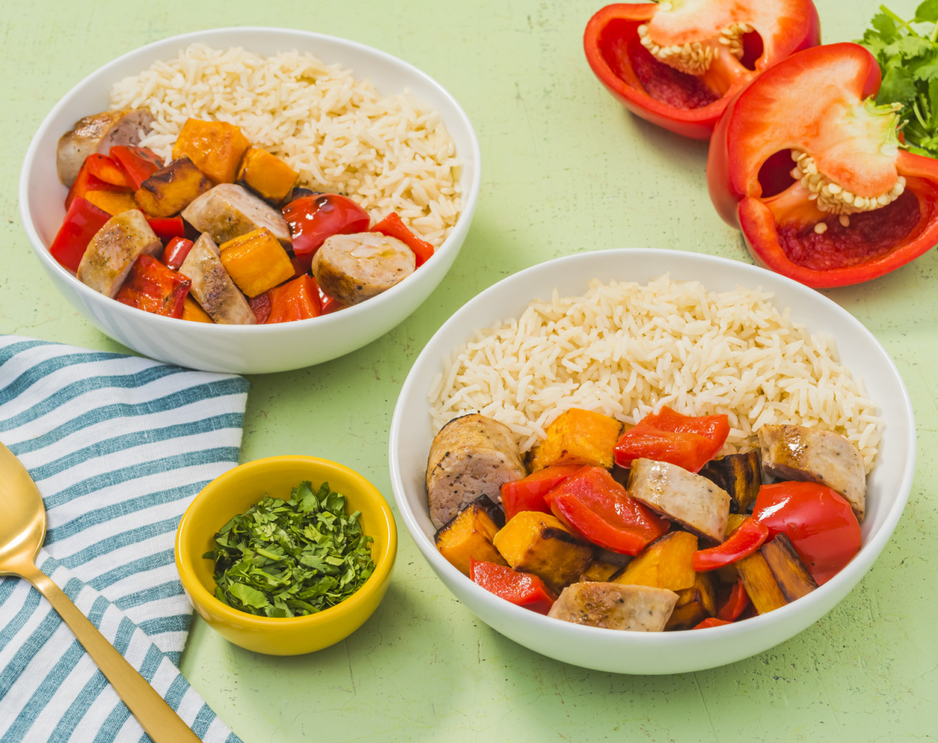Turkey Sausage Sheet Pan Dinner Bowls Recipe | Minute® Rice