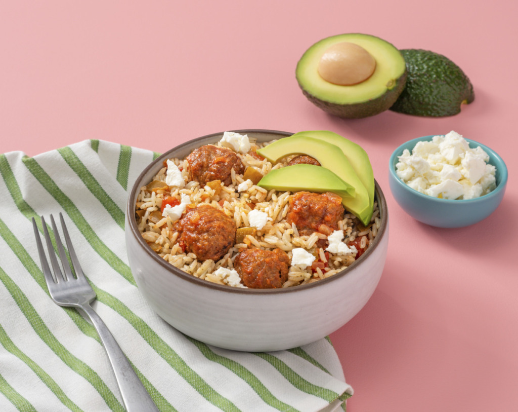 Vegetable-Mexican-Meatballs-And-Rice-with-avocado