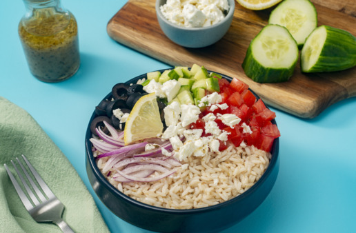greek-salad-with-white-rice-cucumber-tomato-red-onion-and-black-olives