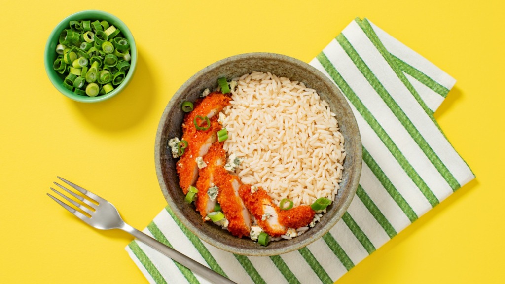 buffalo chicken and blue cheese rice bowl