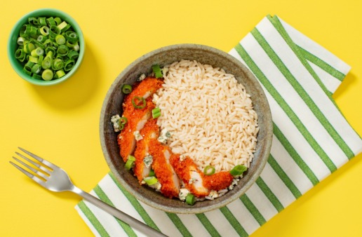 buffalo chicken and blue cheese rice bowl