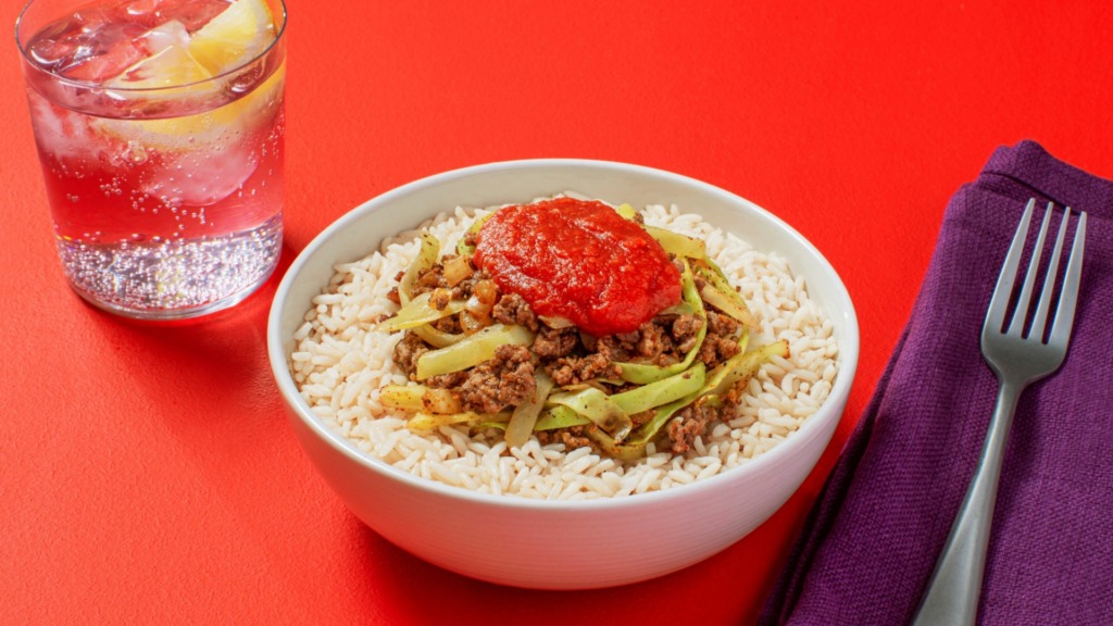 Cabbage roll rice bowl recipe with beef