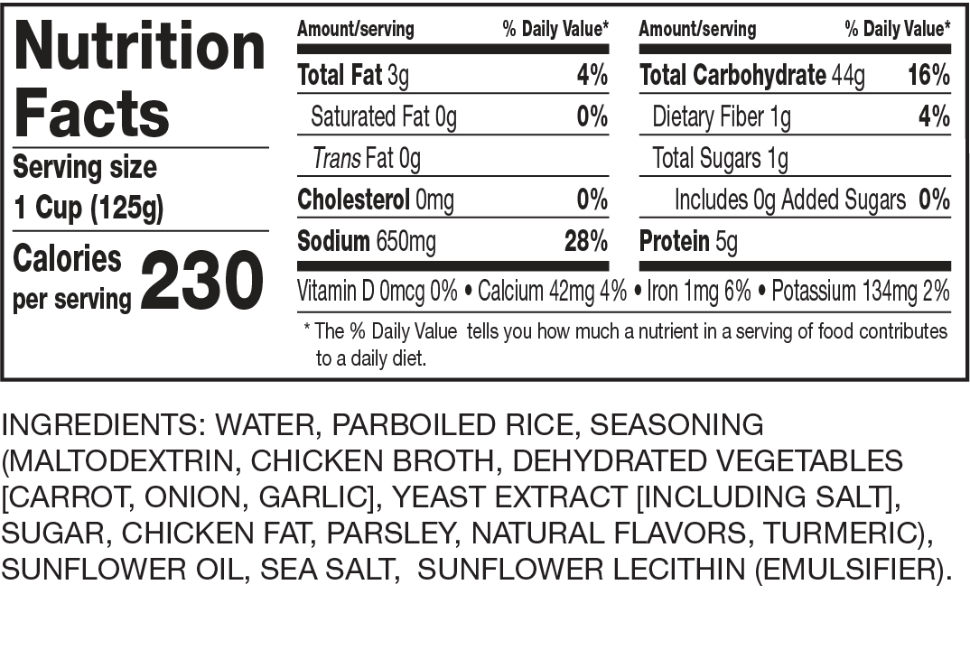Nutrition Facts Ready to Serve Chicken & Herb Seasoned Rice