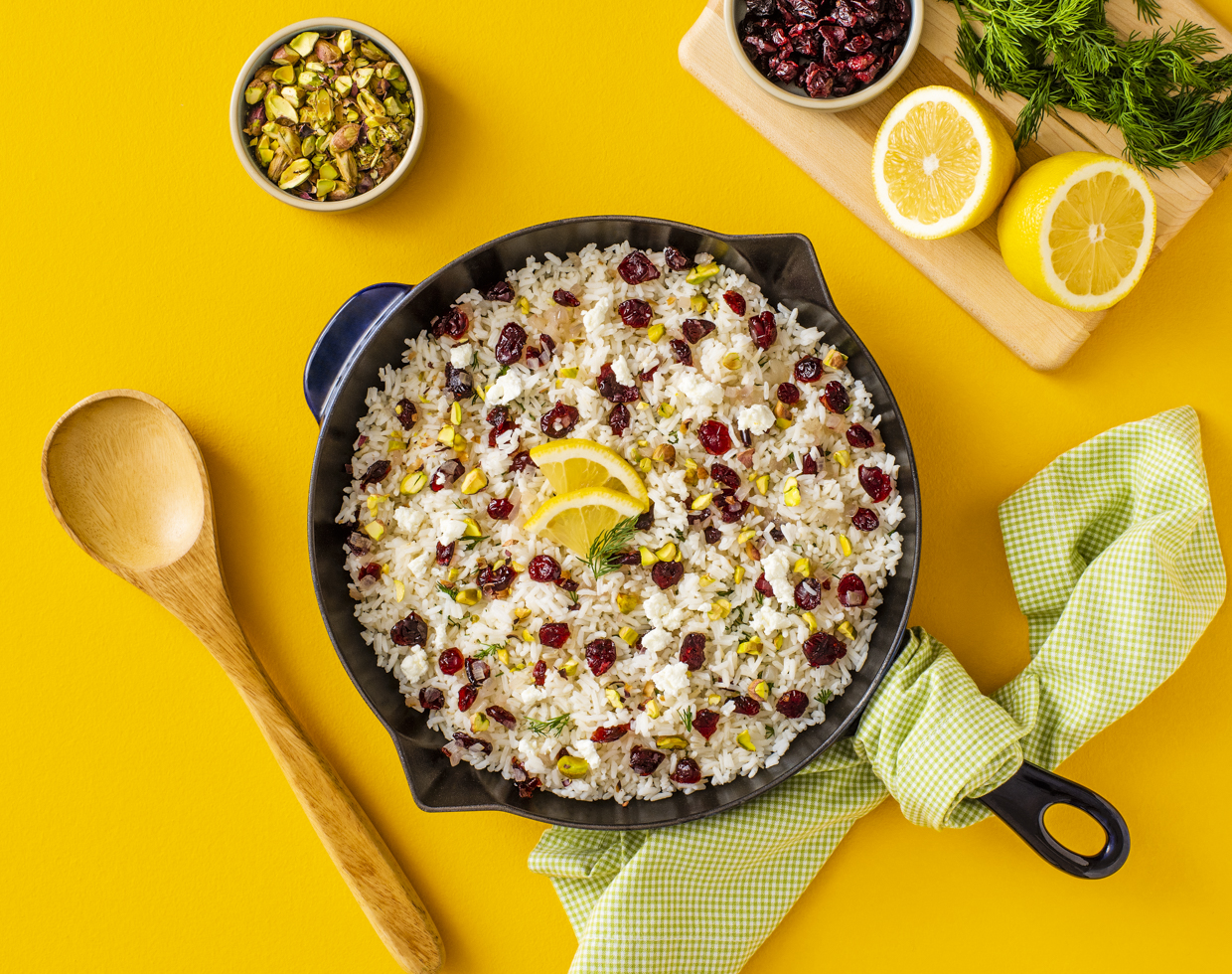 Lemon Dill Basmati with Cranberries, Pistachios and Goat Cheese