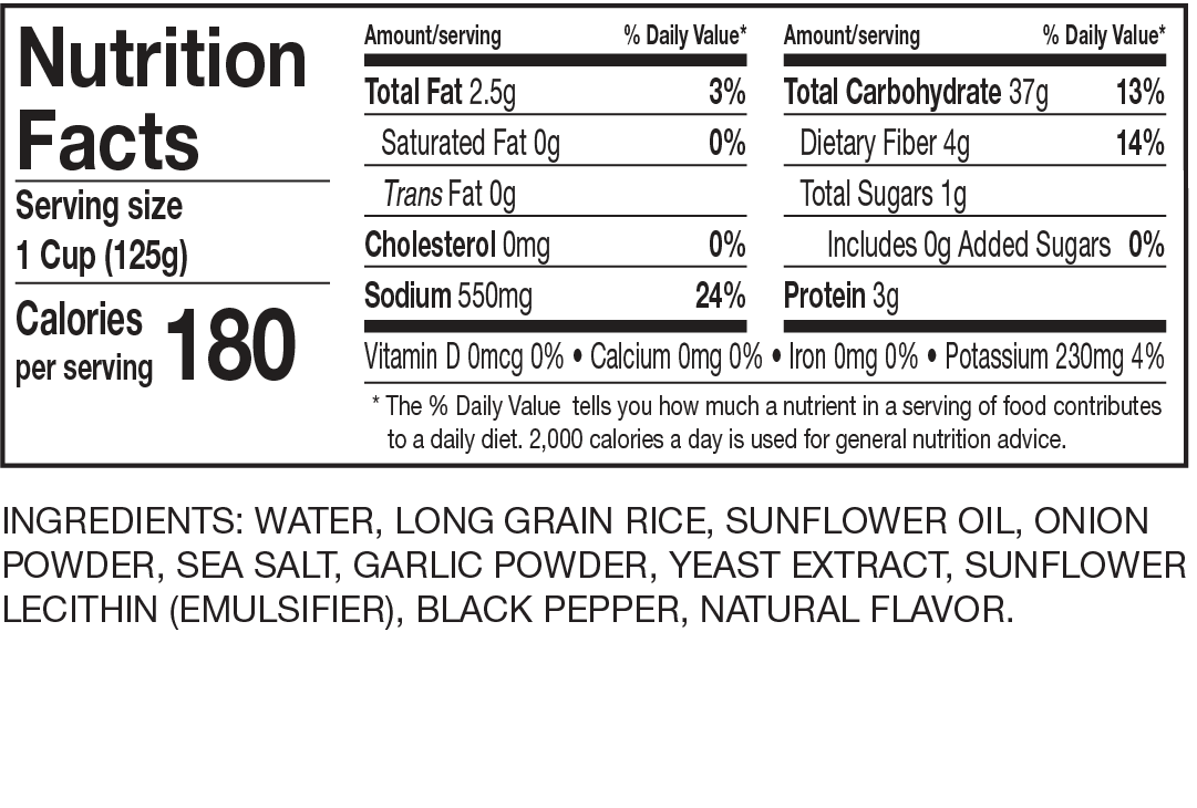 Nutrition Facts Spanish Rice Cups