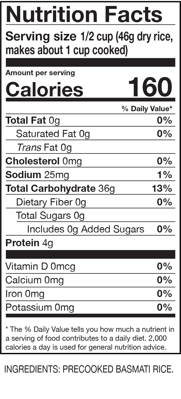 Nutrition Facts Instant Basmati Rice