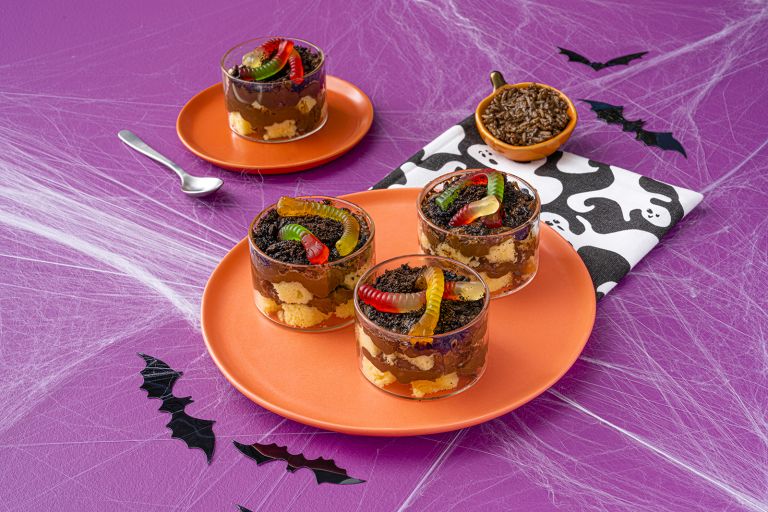 Spiced Chocolate Rice Pudding Halloween Dirt Cups