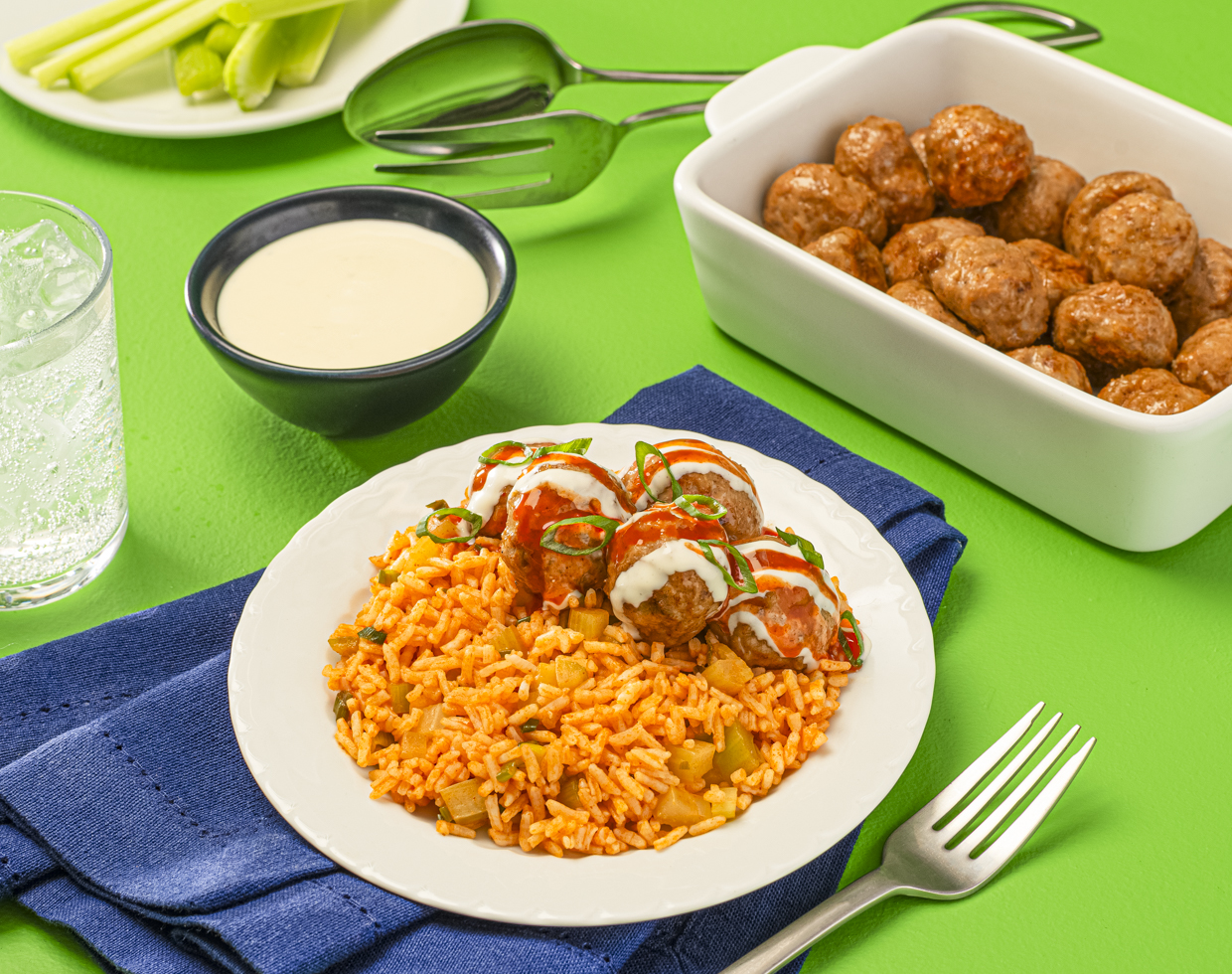 Chicken Meatballs with Buffalo Rice