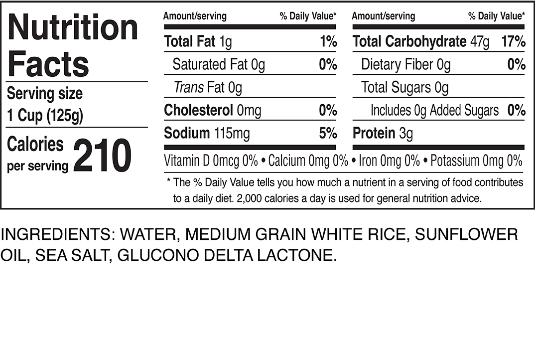 Nutrition Facts Sticky Rice Cups