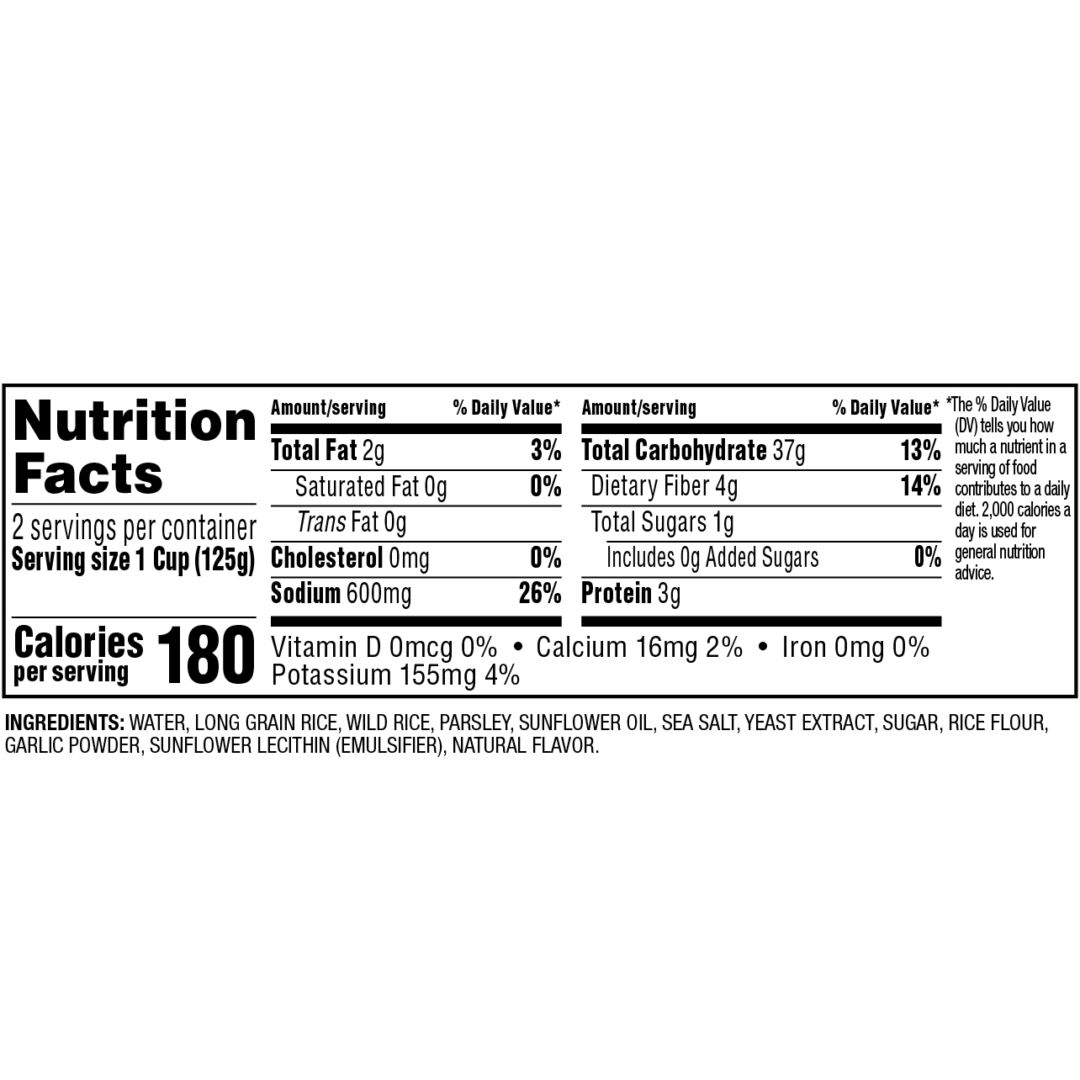 Nutrition Facts Long Grain & Wild Seasoned Rice Cups