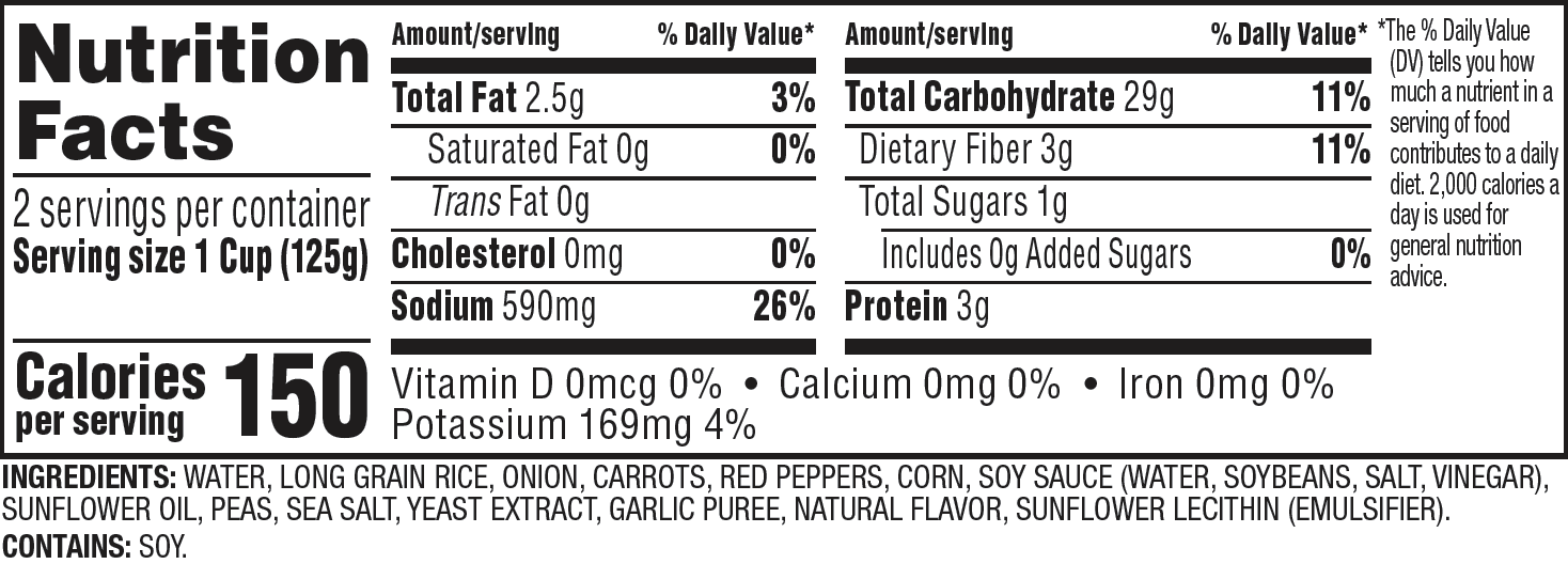 Nutrition Facts Veggie Stir Fry Rice Cups